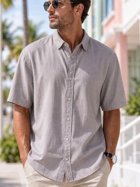 Club Monaco Men's Classic Light Mauve Short Sleeve Shirt XL